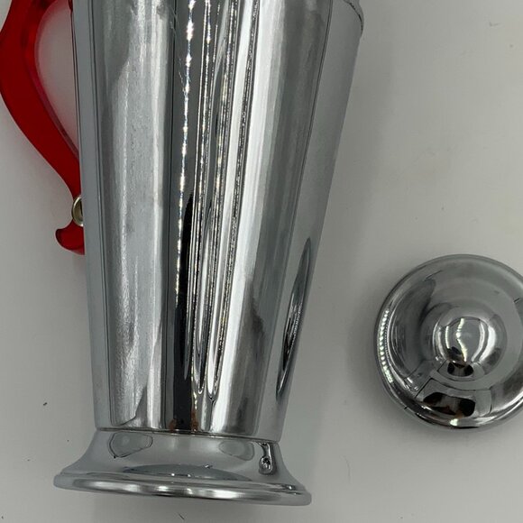 Vintage Art Deco Chrome Cocktail Shaker Mixer Red Bakelite Handle 12" Barware - Picture 8 of 14